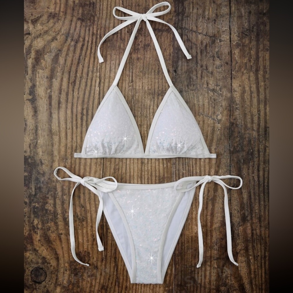 New White sequin bikini Size Medium